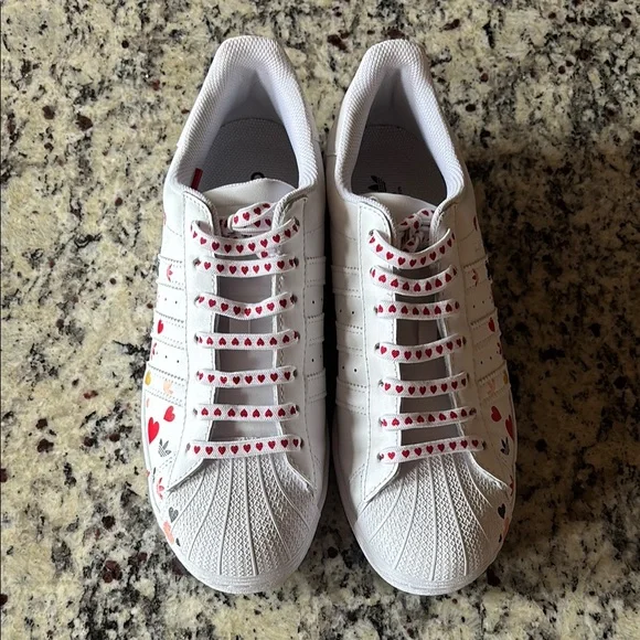 adidas gazelle silver green womens adidas Original Superstar Valentine's Day Shoe - White main image 1